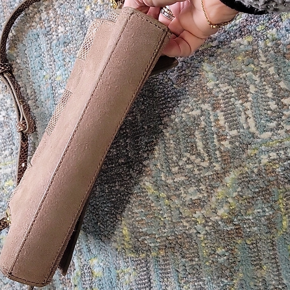 Margot Suede Leather Patchwork Solid/Snake Print … - image 3